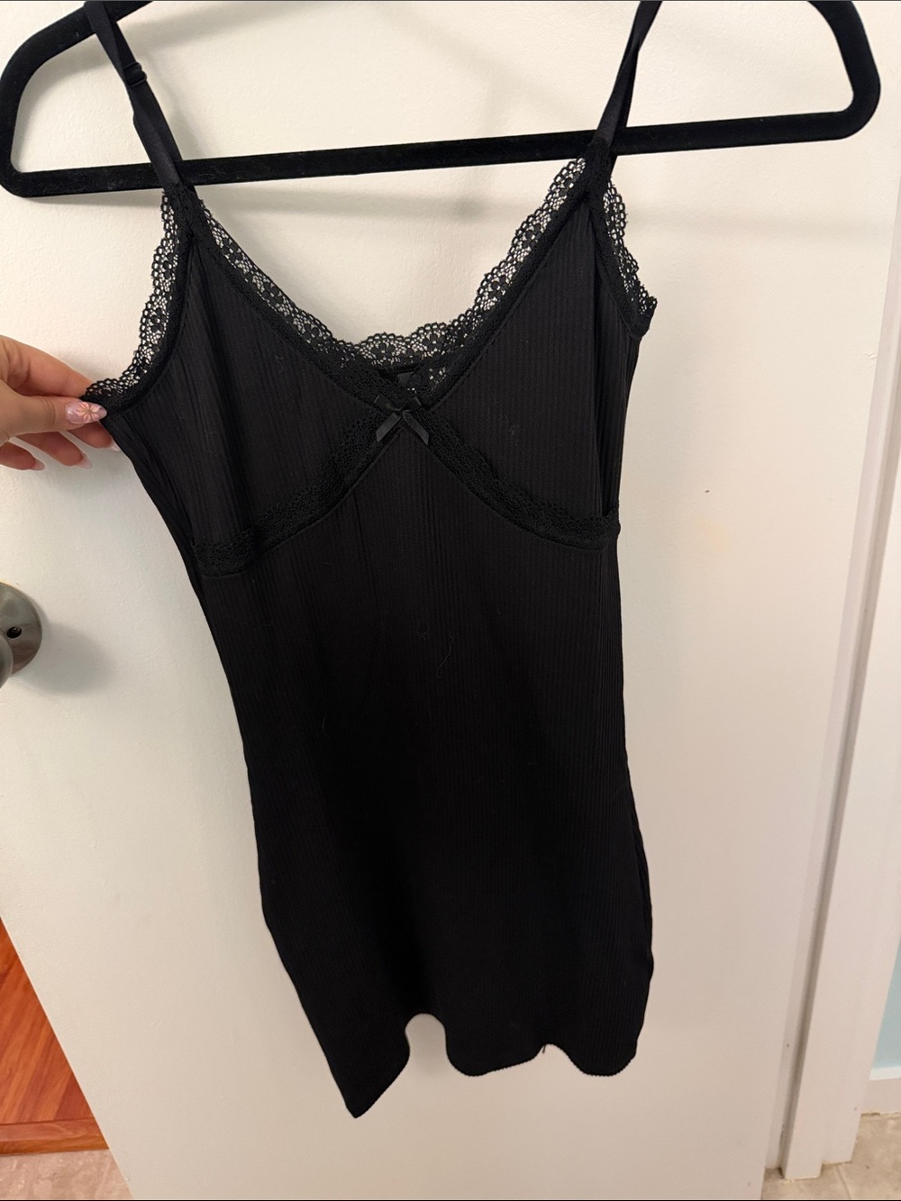 Black Lace-Trim Slip Dress